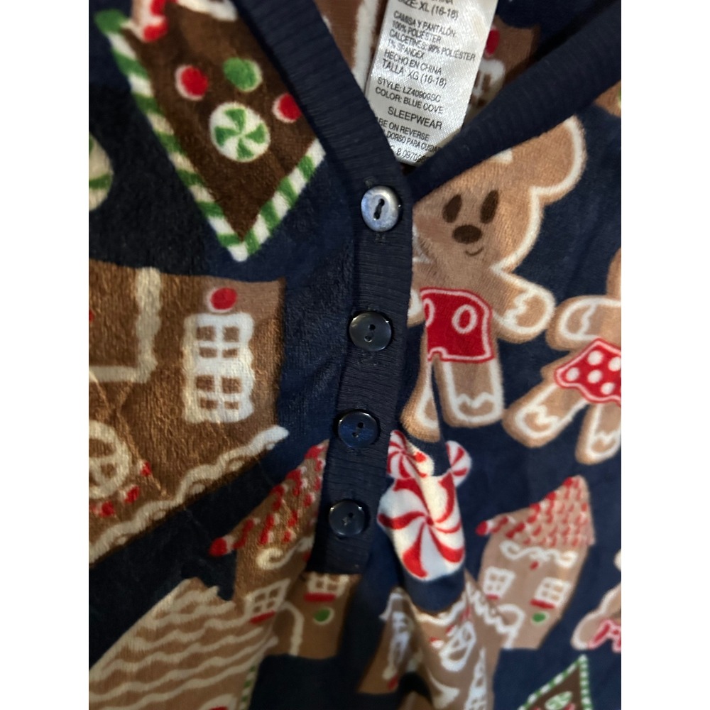Disney Mickey Minnie Gingerbread Holiday Pajama Top Navy Plush Fleece XL 16-18 - Picture 4 of 9